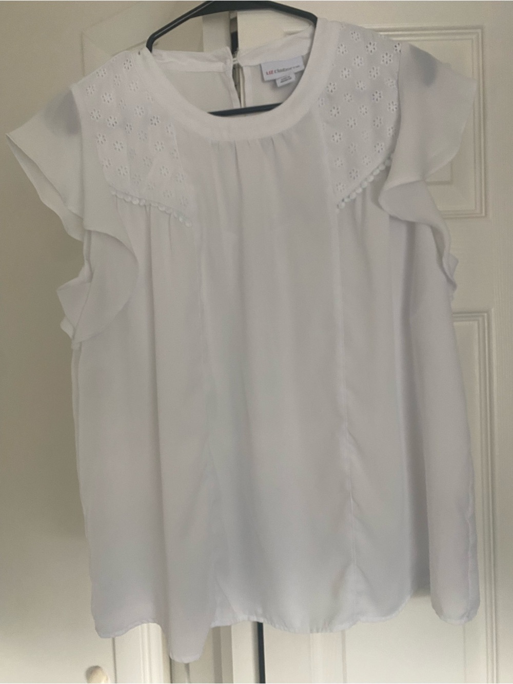 Liz Claiborne White Eyelet Yoke Ruffle Sleeve Top